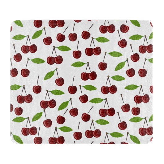 Rode kers, patroon van kersen, bladeren, fruit snijplank (Voorkant)