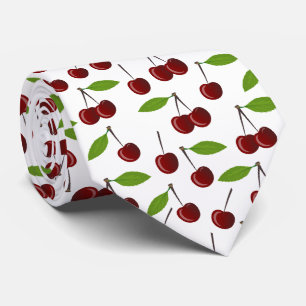 Rode kers, patroon van kersen, bladeren, fruit stropdas
