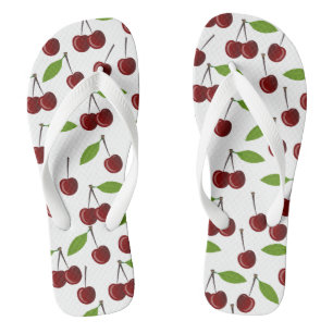 Rode kers, patroon van kersen, bladeren, fruit teenslippers