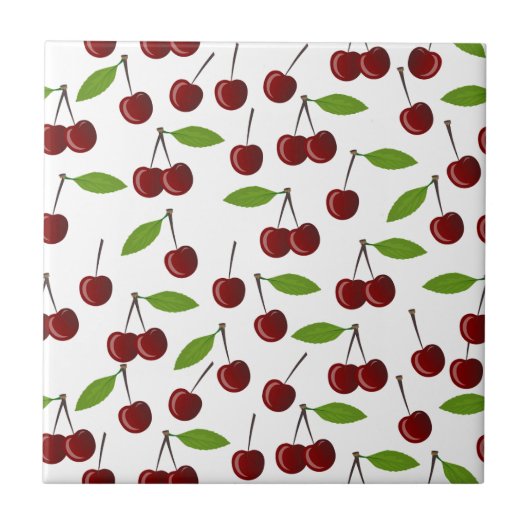 Rode kers, patroon van kersen, bladeren, fruit tegeltje (Voorkant)