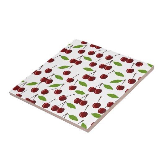 Rode kers, patroon van kersen, bladeren, fruit tegeltje (Zijkant)