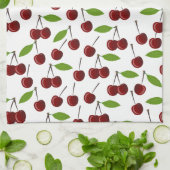 Rode kers, patroon van kersen, bladeren, fruit theedoek (Gevouwen)