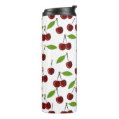Rode kers, patroon van kersen, bladeren, fruit thermosbeker (Gedraaid links)
