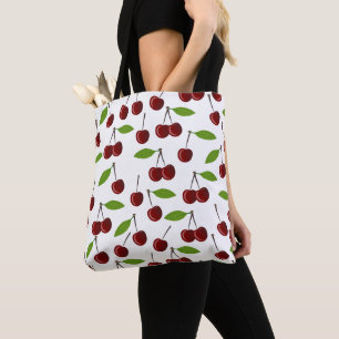 Rode kers, patroon van kersen, bladeren, fruit tote bag