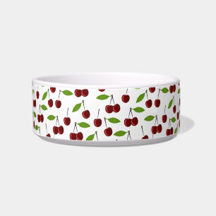 Rode kers, patroon van kersen, bladeren, fruit voerbakje