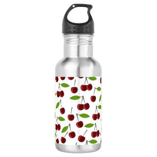 Rode kers, patroon van kersen, bladeren, fruit waterfles 