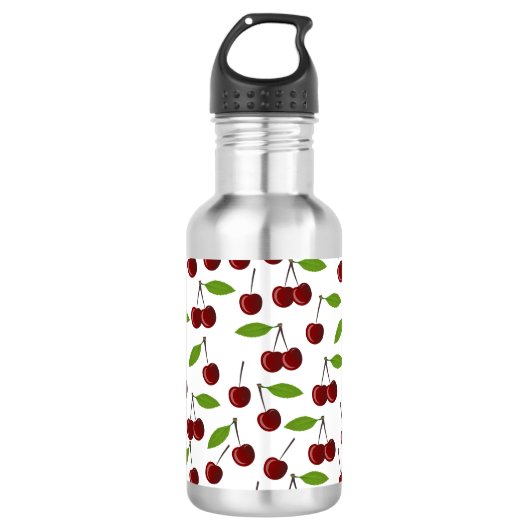 Rode kers, patroon van kersen, bladeren, fruit waterfles (Voorkant)
