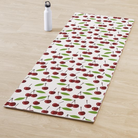 Rode kers, patroon van kersen, bladeren, fruit yogamat (In situ)