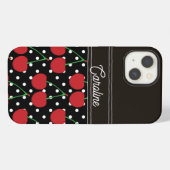 rode kers zwarte polka stippen vintage gepersonali iPhone hoesje (Achterkant horizontaal)