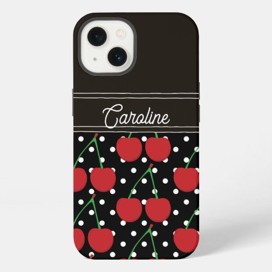 rode kers zwarte polka stippen vintage gepersonali iPhone hoesje (Achterkant)