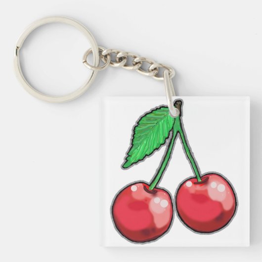 Rode kersen Acryl Sleutelhanger (Voorkant)