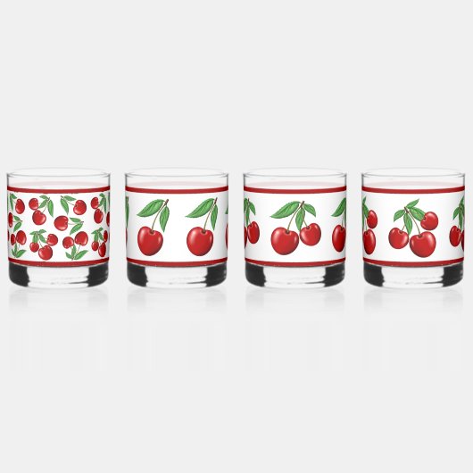 Rode Kersen Assorted Patterns Whisky Glas (Links)