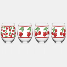Rode Kersen Assorted Patterns Wijnglas Zonder Voet