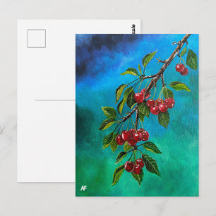 Rode kersen bij zomerdageraadschilderij van Alfred Briefkaart