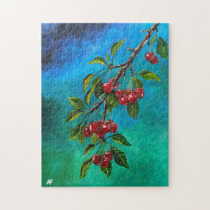 Rode kersen bij zomerdageraadschilderij van Alfred Legpuzzel