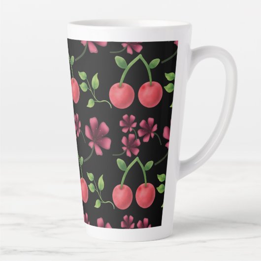 Rode Kersen Bloemmotief Latte Mok (Rechts)
