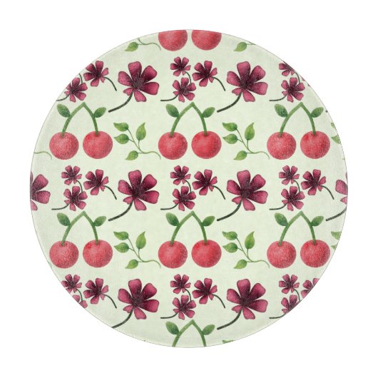Rode Kersen Bloemmotief Snijplank (Voorkant)