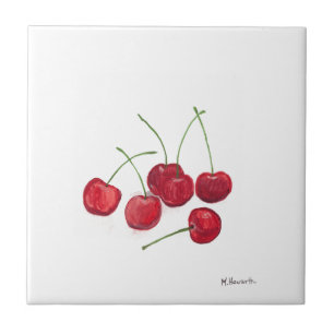 Rode kersen fruit aquarel foodie vegan voedsel tegeltje