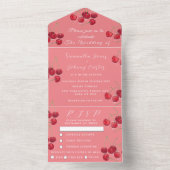 Rode kersen fruit elegante rustieke bruiloft all in one uitnodiging (Binnen)