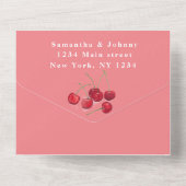Rode kersen fruit elegante rustieke bruiloft all in one uitnodiging (Achterkant)