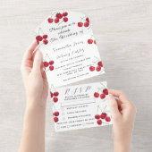 Rode kersen fruit elegante rustieke bruiloft all in one uitnodiging (Afscheurbaar)
