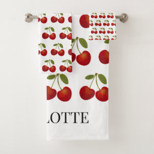 Rode kersen fruit gepersonaliseerde naam bad handdoek