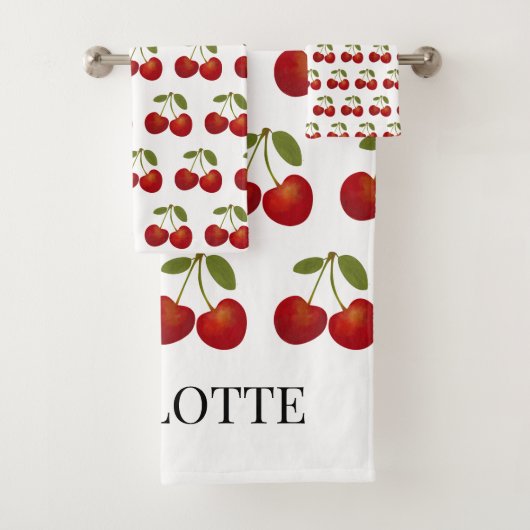 Rode kersen fruit gepersonaliseerde naam bad handdoek (Insitu)