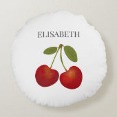 Rode kersen fruit gepersonaliseerde naam rond kussen (Achterkant)