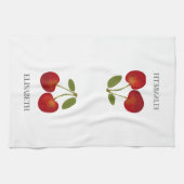 Rode kersen fruit gepersonaliseerde naam theedoek (Horizontaal)