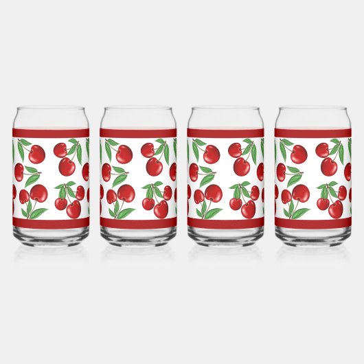 Rode kersen fruit overal patroon blikvorm glas (Rechts)