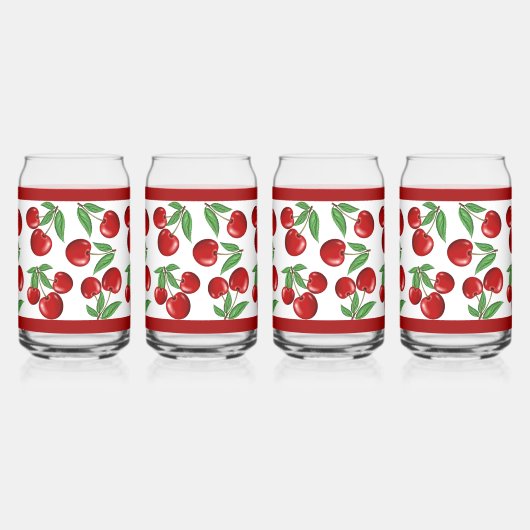 Rode kersen fruit overal patroon blikvorm glas (Links)