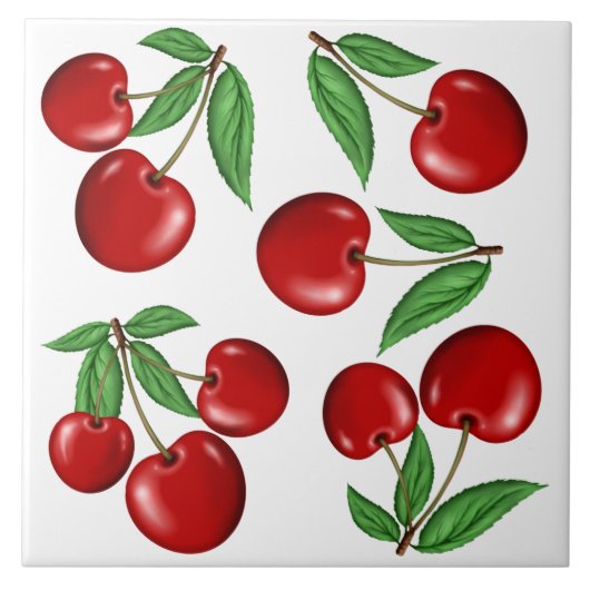 Rode Kersen Fruit Patroon Tegeltje (Voorkant)