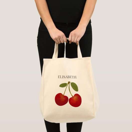 Rode kersen fruit personaliseren Naam Custom Tote Bag (Voorkant (product))
