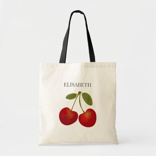 Rode kersen fruit personaliseren Naam Custom Tote Bag (Voorkant)
