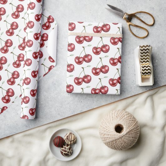 Rode Kersen Fruit Verjaardag Cadeaupapier (Crafts)