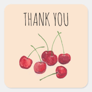 Rode kersen Fruit Waterverf Sweet Cute Vierkante Sticker