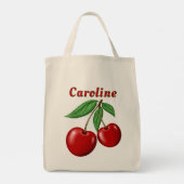 Rode kersen gepersonaliseerde boodschappen tote bag (Achterkant)