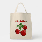 Rode kersen gepersonaliseerde boodschappen tote bag (Achterkant)