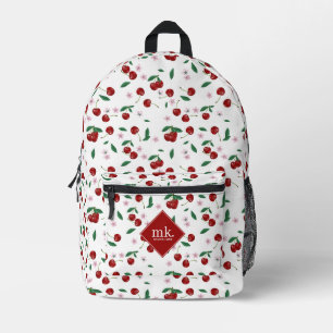 Rode Kersen Groen & Kersenbloesems Monogram Bedrukte Rugzak