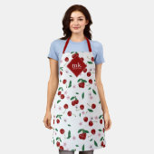 Rode Kersen Groen & Kersenbloesems Monogram Schort (Gedragen)