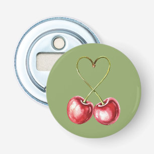 Rode Kersen Groene Bladeren Button Flesopener