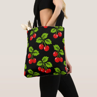 Rode Kersen Groene Bladeren Tote Bag