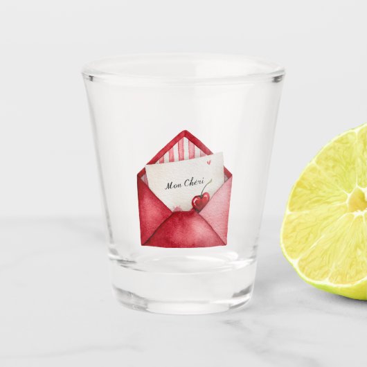 Rode Kersen Hart Envelope Valentijnsdag Shot Glas (Voorkant)