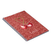 Rode Kersen Hart Liefde Glitter Notitieboek (Rechterzijde)