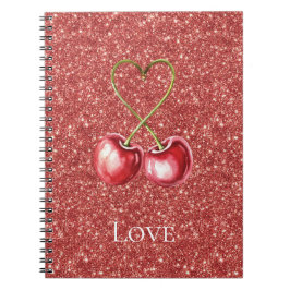 Rode Kersen Hart Liefde Glitter Notitieboek