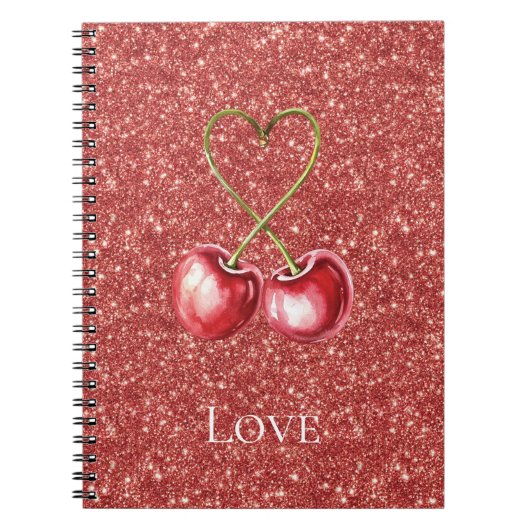 Rode Kersen Hart Liefde Glitter Notitieboek (Voorkant)