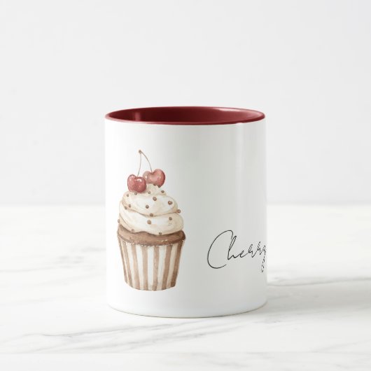 Rode Kersen Harten Vanille Cupcake   Mok (Midden)