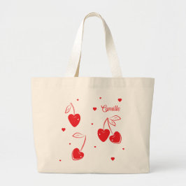 Rode Kersen Harten Whimsical Leuke Vorm Naam Grote Tote Bag