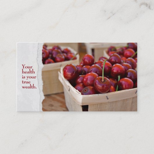 Rode kersen in de doos van de opbrengst visitekaartje (Voorkant)