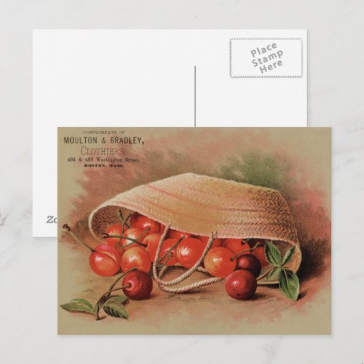  rode kersen in een mandje briefkaart (Voorkant / Achterkant)